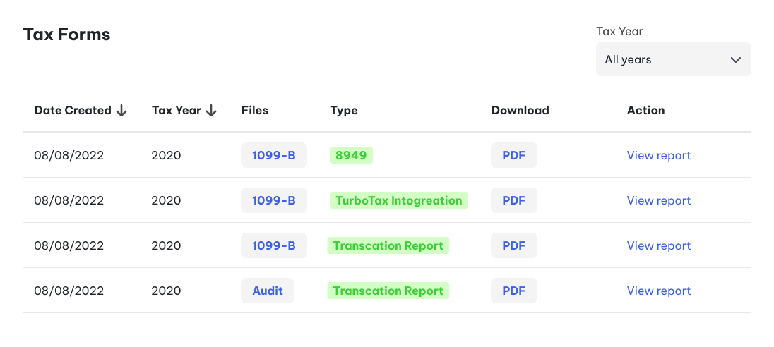 image showing some of the tax forms available in the TraderFyles app