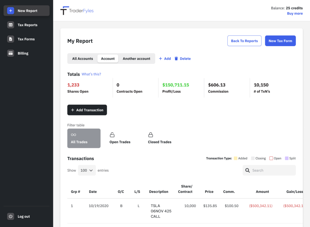 image of the traderfyles trader tax reporting and capital gains automation software tool Audit My Broker