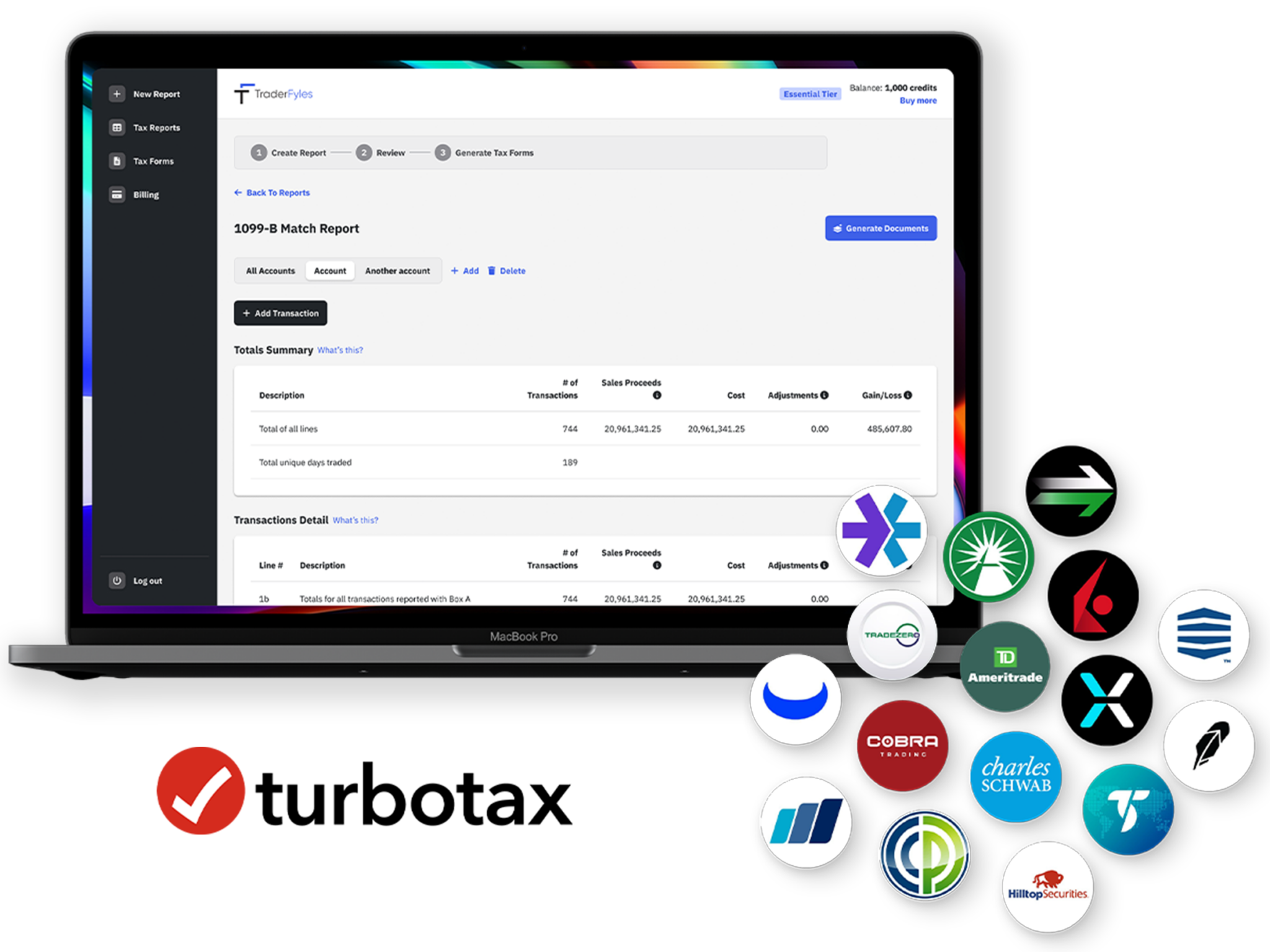 image showing what traderfyles can do for traders with broker integrations and turbotax export functionality